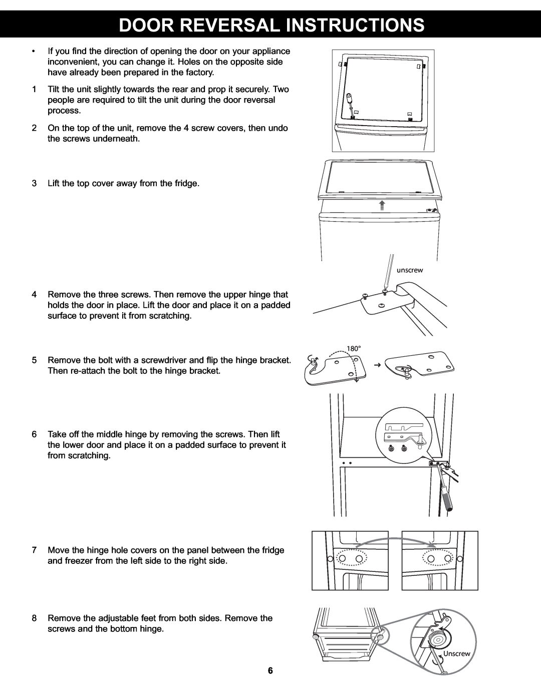 Danby DPF074B1WDB manual Door Reversal Instructions 
